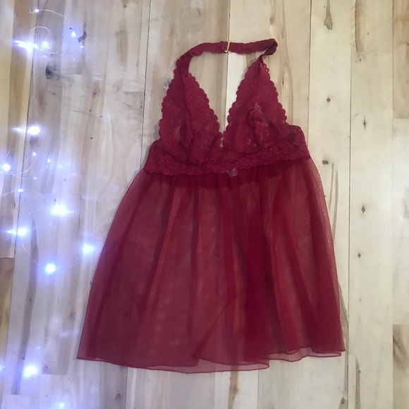 Red Victoria’s Secret Sheer Lace Halter Babydoll - Picture 11 of 17